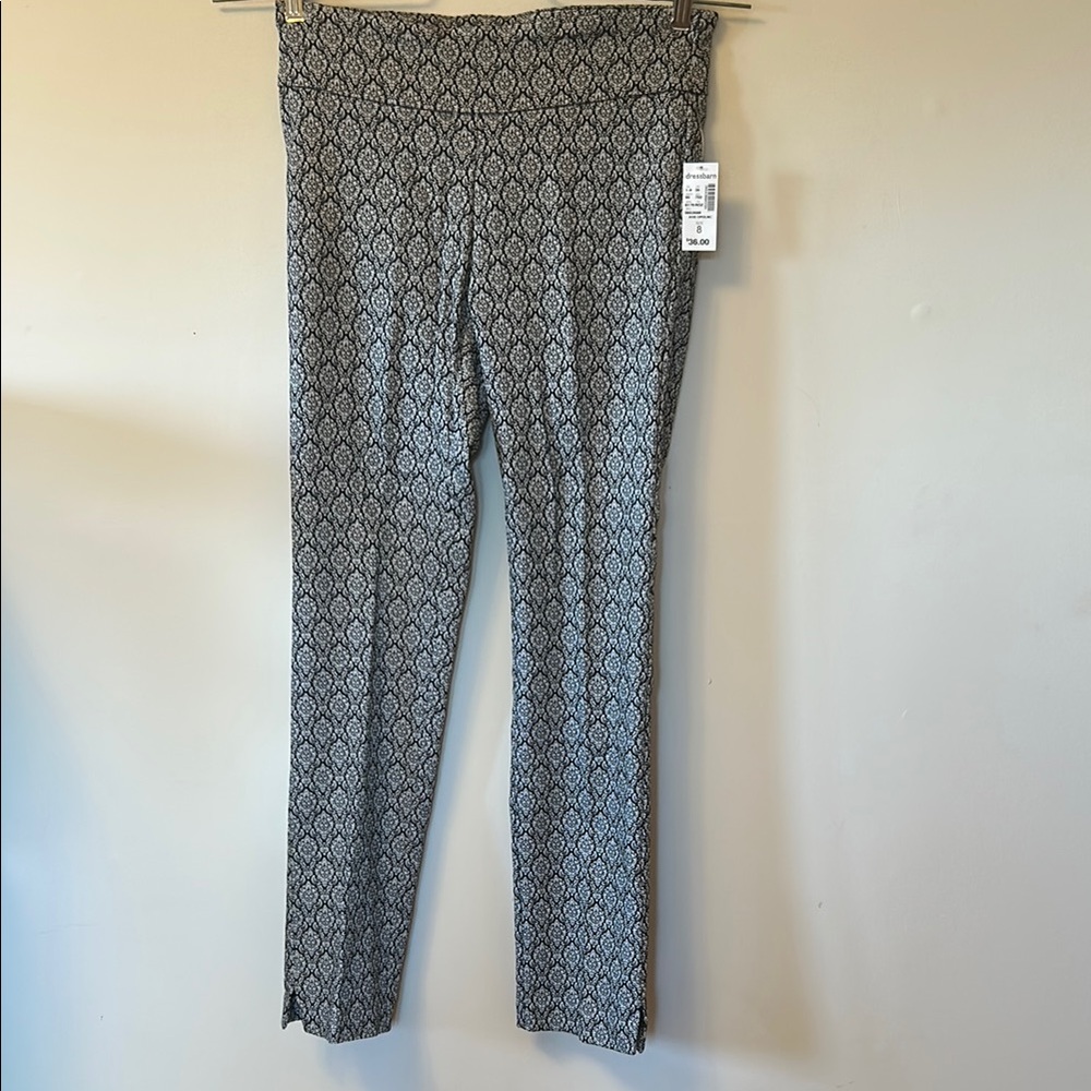 Roz&Ali black/grey pattern stretch pants wide waistband straight leg size 8 NWT